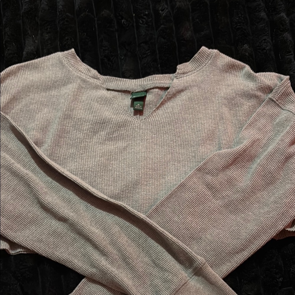 Gray Ribbed Long Sleeve Top